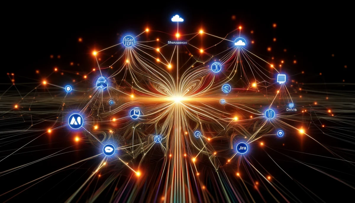 an abstract representation of connected data sources, symbolizing the "Salesforce Unified Knowledge" framework.